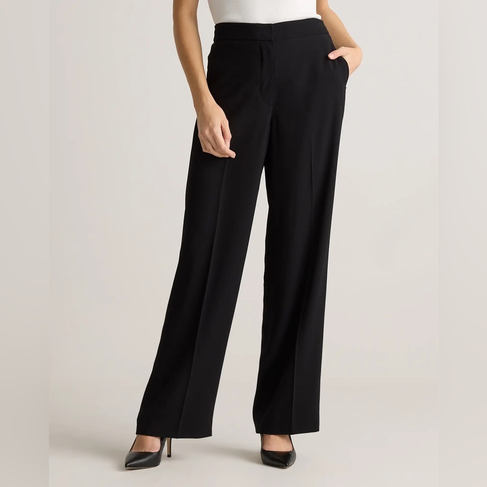 Quince Black stretch crêpe classic trouser pant